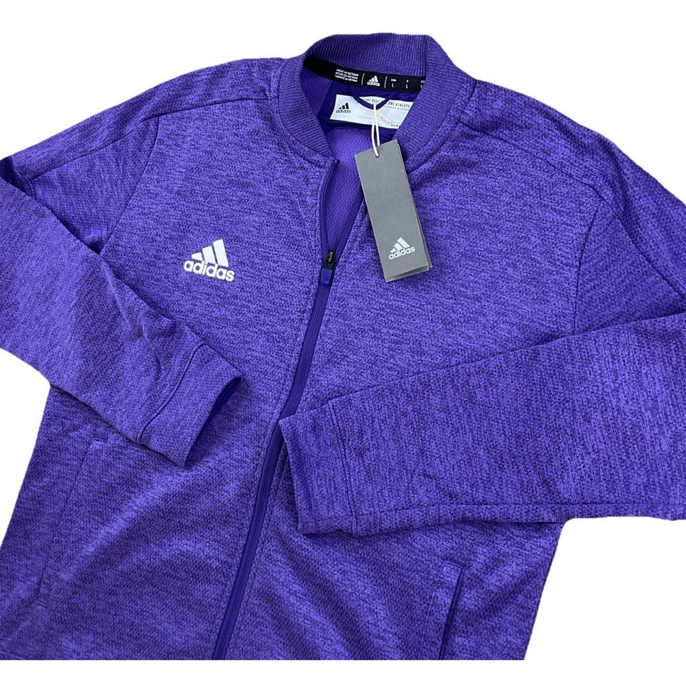 Adidas Womens L TI Bomber Jacket Full Zip Lightweight Athletic Track Purple NWT